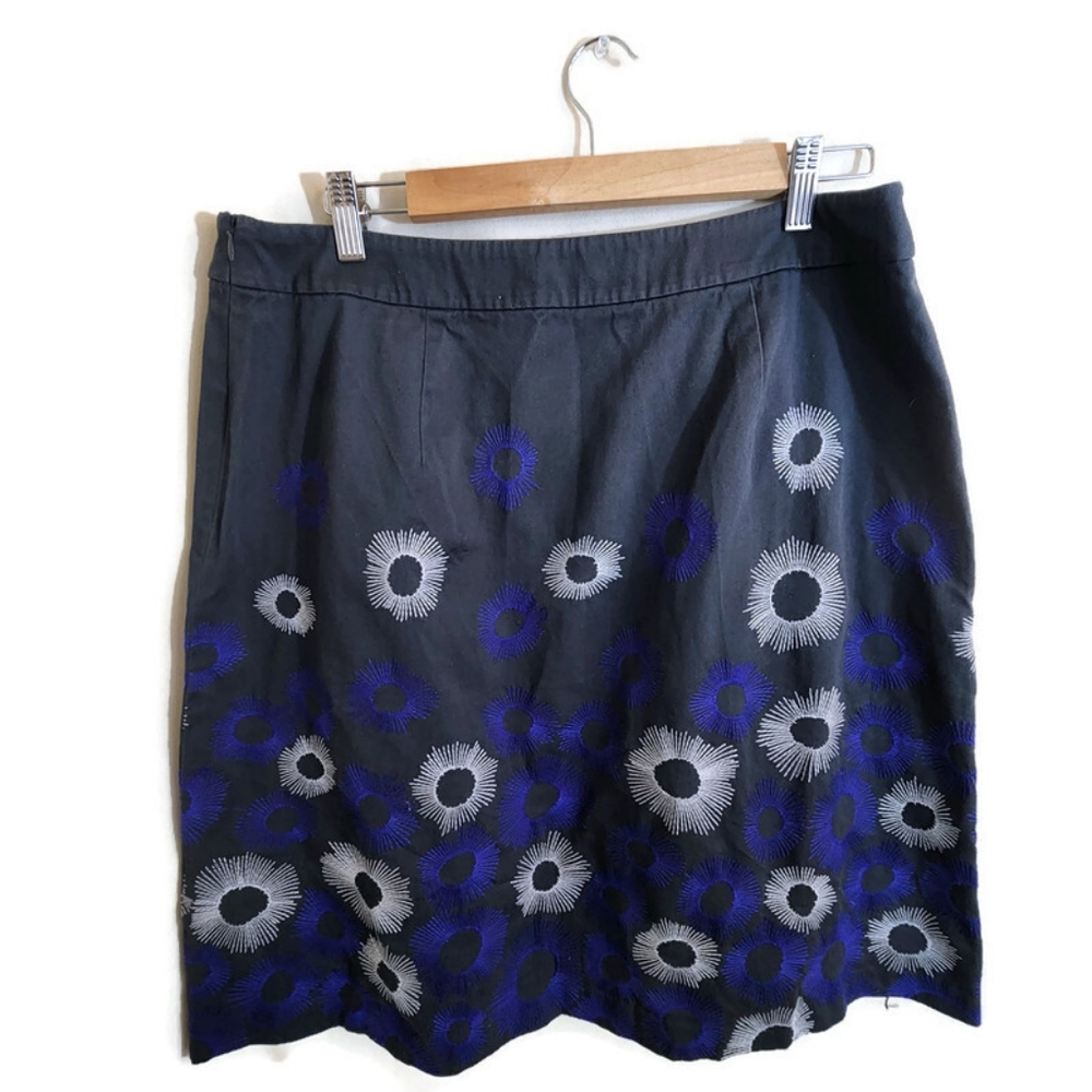 BODEN 100% Cotton Dark Gray/Black & Deep Violet Floral Pattern Circle Skirt 12R